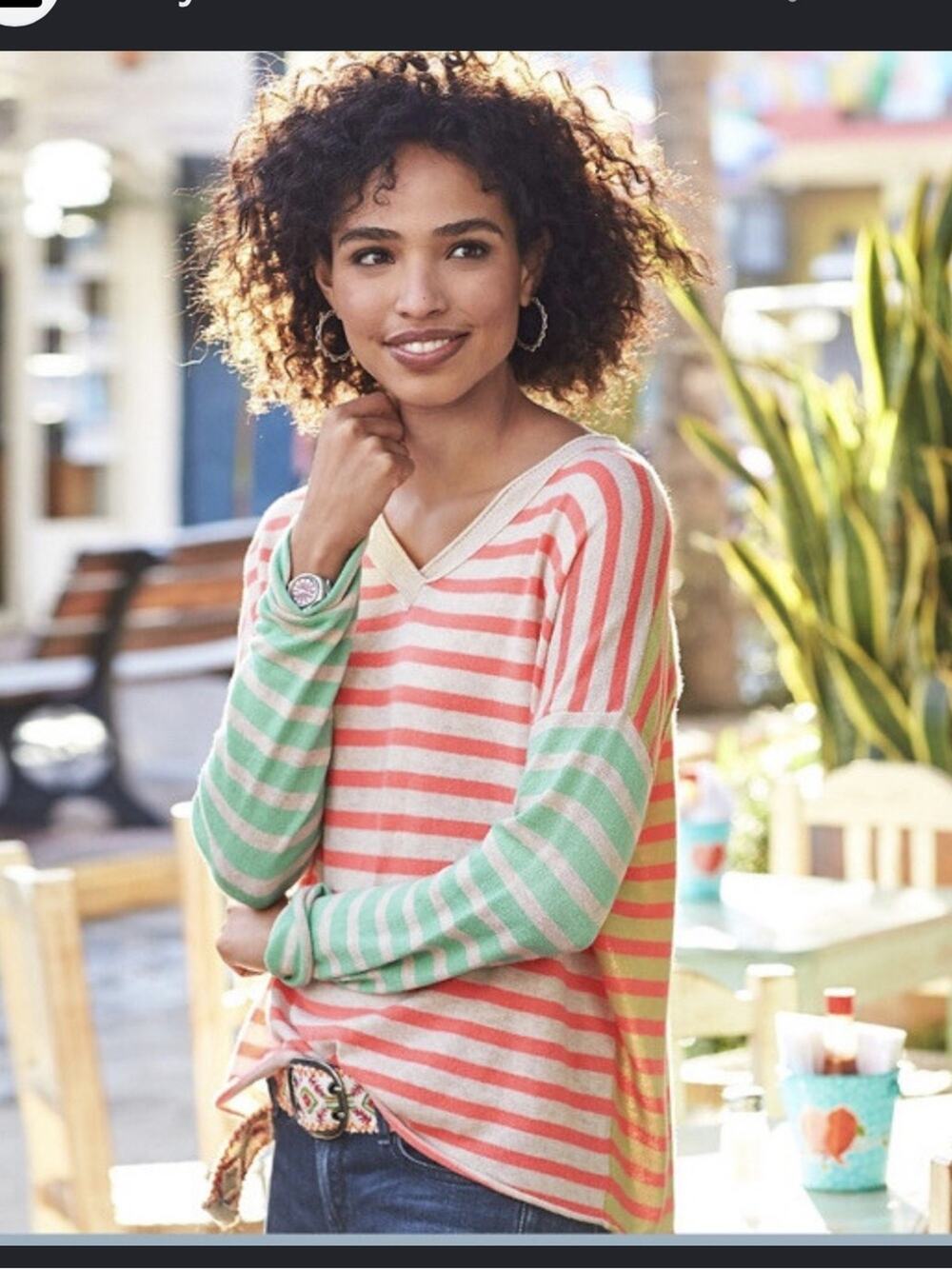 Sundance Languid Cotton Colorblock Sweater Medium Green Pink